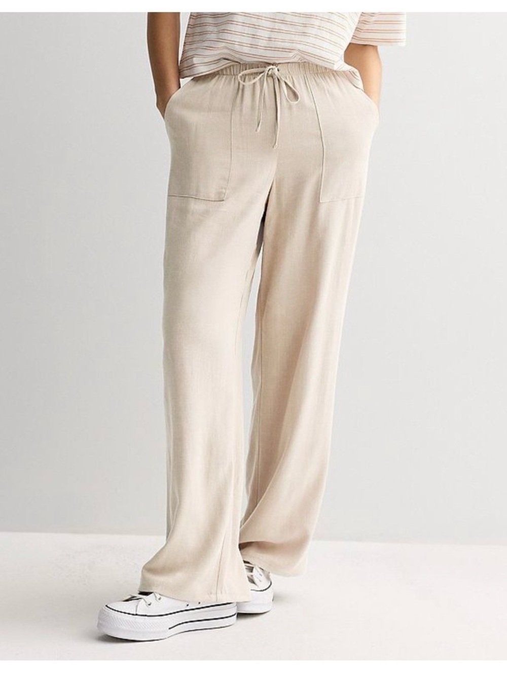 Pink Republic Beige Drawstring Wide-Leg Pants